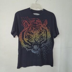 GreenSource Shirt Mens L Black Organic Cotton T Shirt Tiger Pixel Print